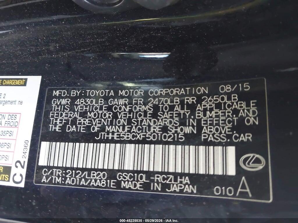 JTHHE5BCXF5010215 2015 LEXUS RC 350 photo no. 9