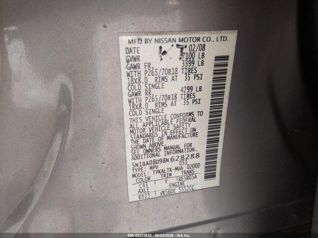 5N1BA08D98N628288 2008 NISSAN ARMADA photo no. 9
