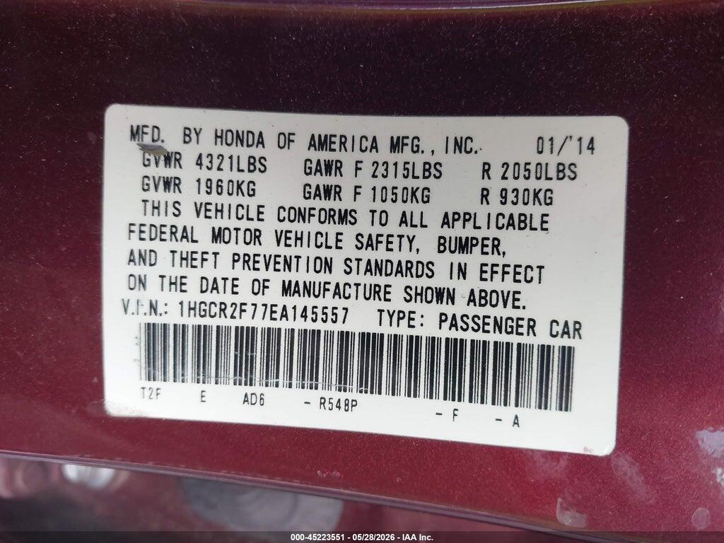 1HGCR2F77EA145557 2014 HONDA ACCORD photo no. 9