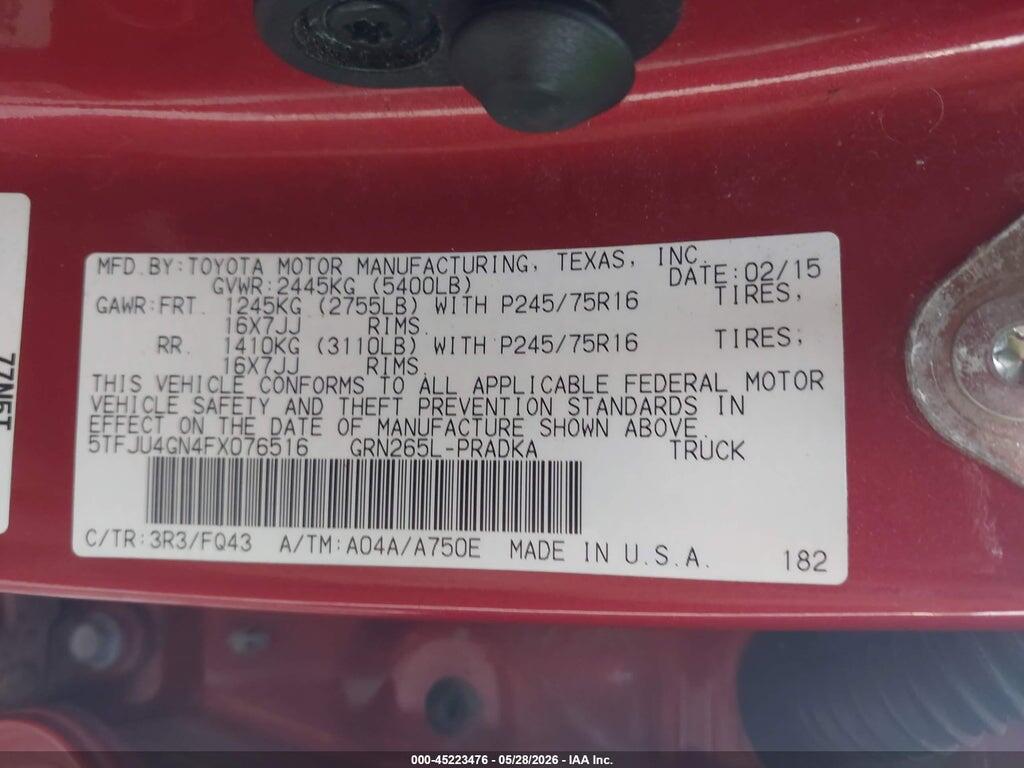 5TFJU4GN4FX076516 2015 TOYOTA TACOMA photo no. 9