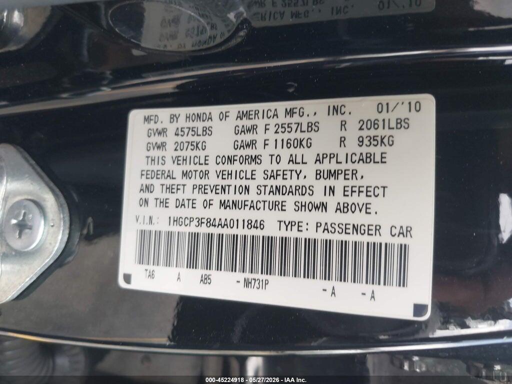 1HGCP3F84AA011846 2010 HONDA ACCORD photo no. 9