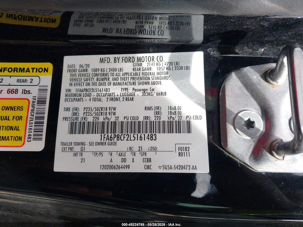 1FA6P8CF2L5161483 2020 FORD MUSTANG photo no. 9