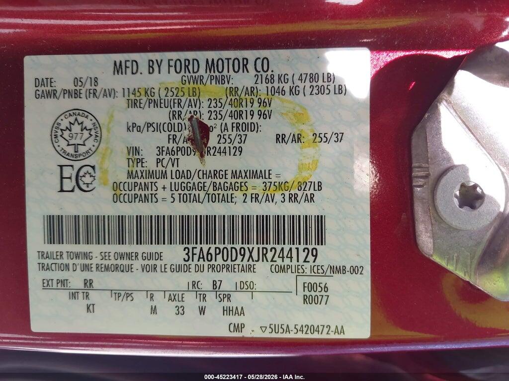 3FA6P0D9XJR244129 2018 FORD FUSION photo no. 9