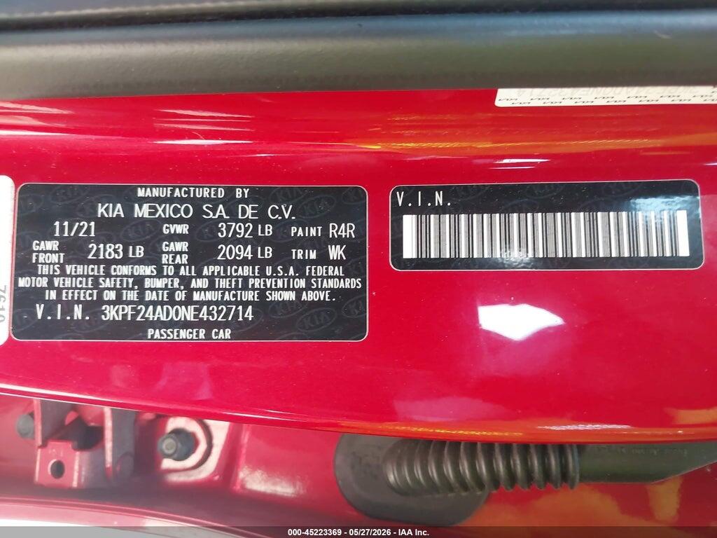 3KPF24AD0NE432714 2022 KIA FORTE photo no. 9