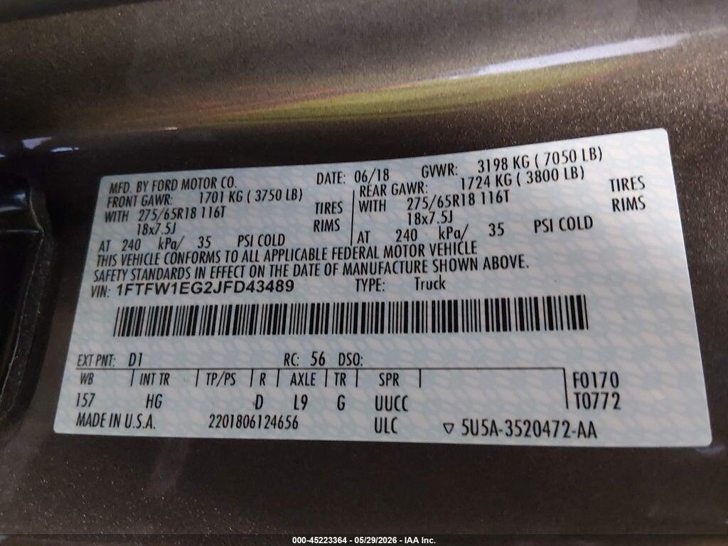 1FTFW1EG2JFD43489 2018 FORD F-150 photo no. 9