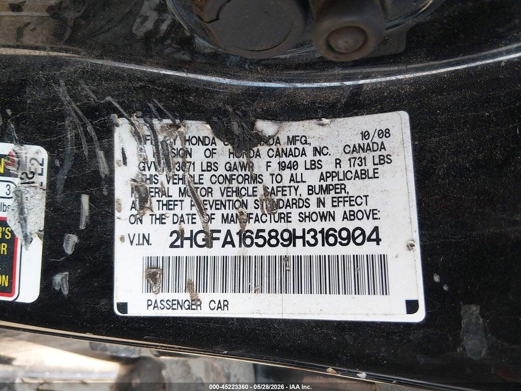 2HGFA16589H316904 2009 HONDA CIVIC photo no. 9