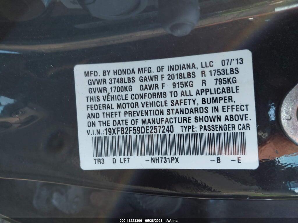 19XFB2F59DE257240 2013 HONDA CIVIC photo no. 9
