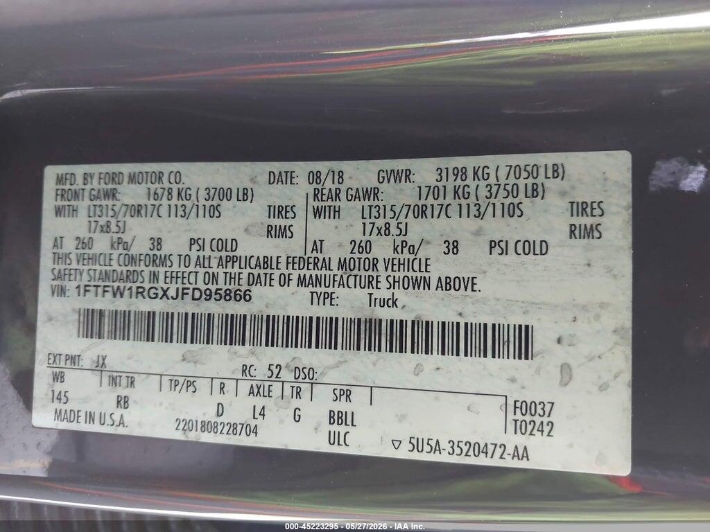 1FTFW1RGXJFD95866 2018 FORD F-150 photo no. 9