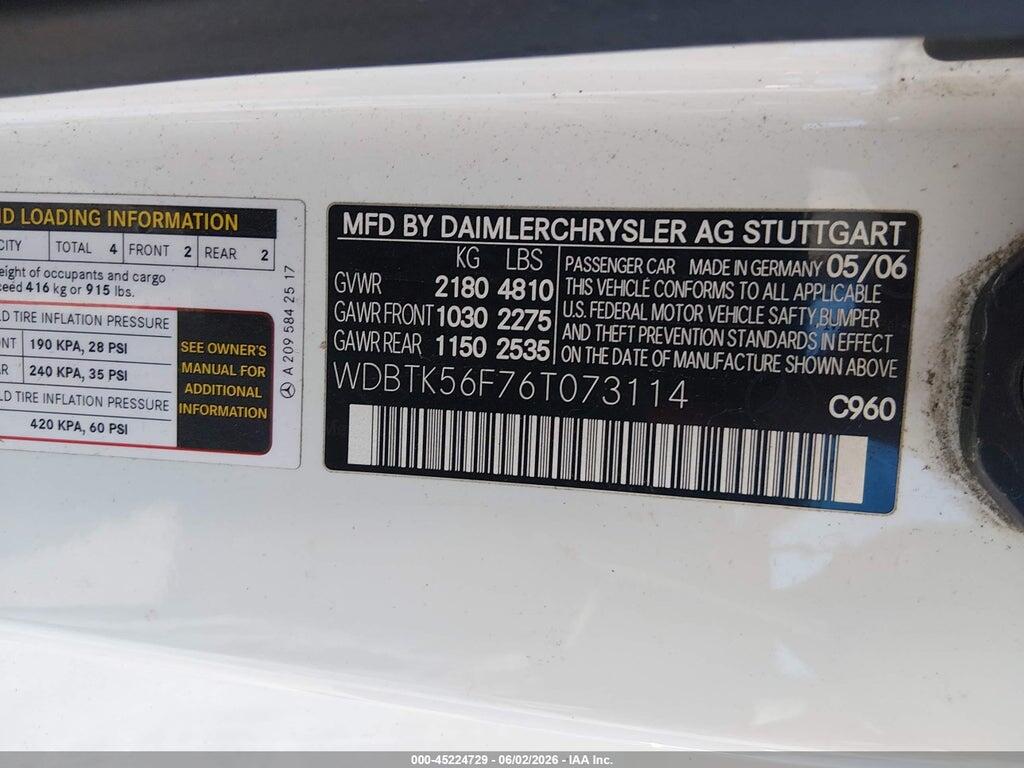 WDBTK56F76T073114 2006 MERCEDES-BENZ CLK 350 photo no. 9