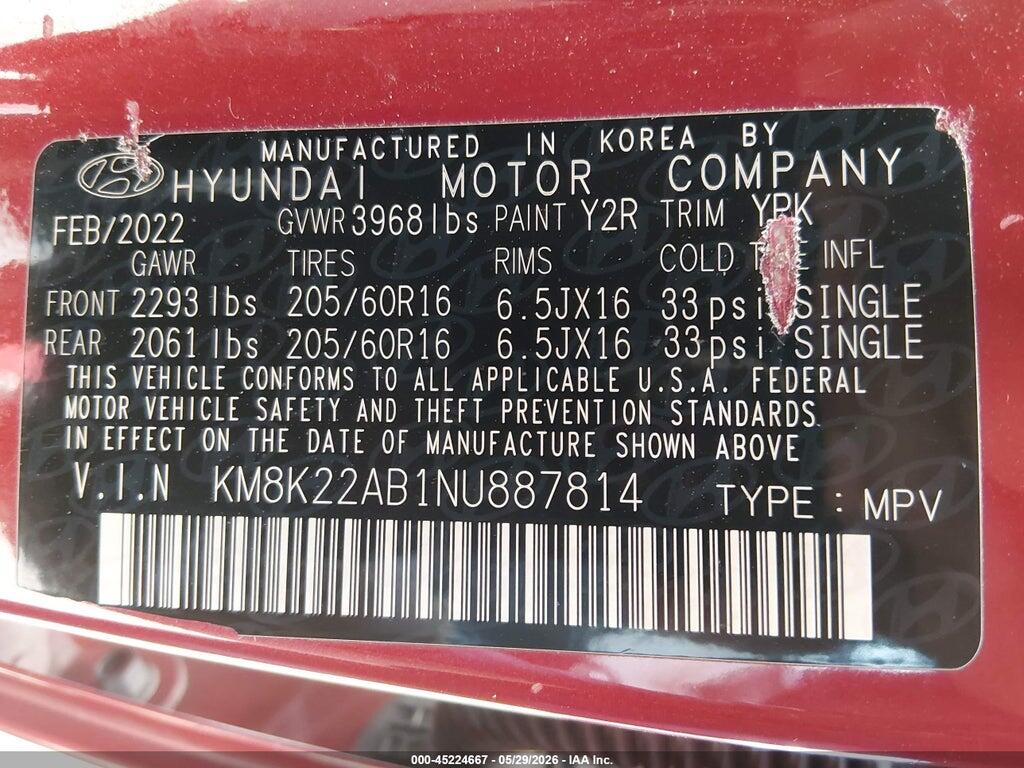 KM8K22AB1NU887814 2022 HYUNDAI KONA photo no. 9