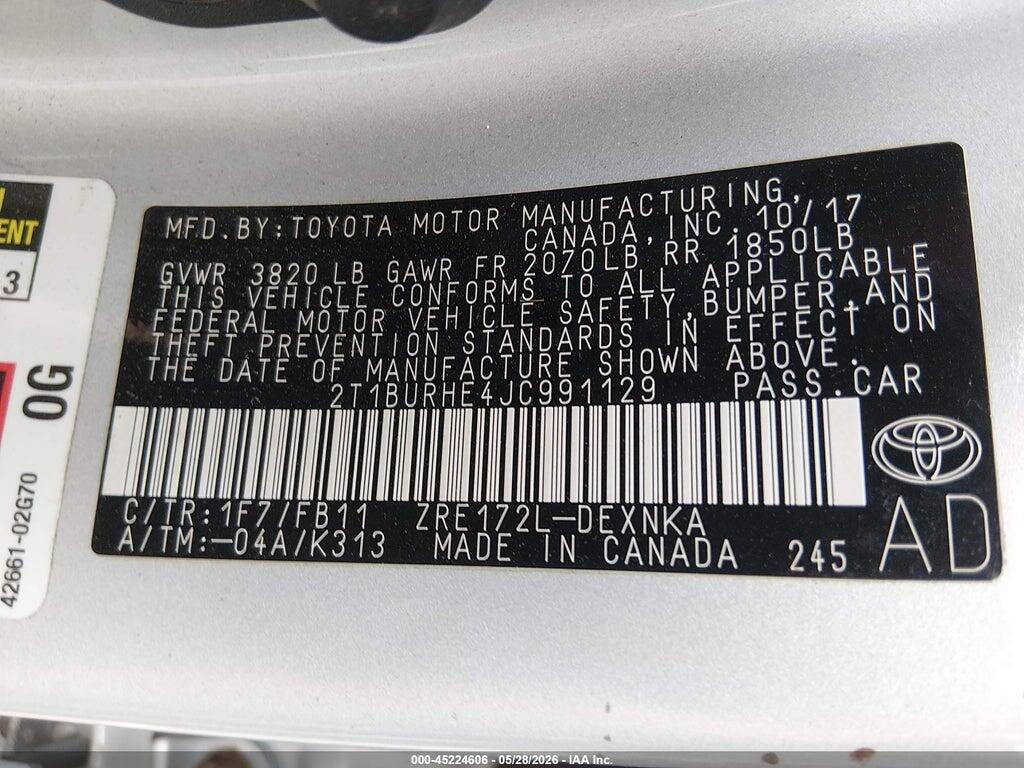2T1BURHE4JC991129 2018 TOYOTA COROLLA photo no. 9