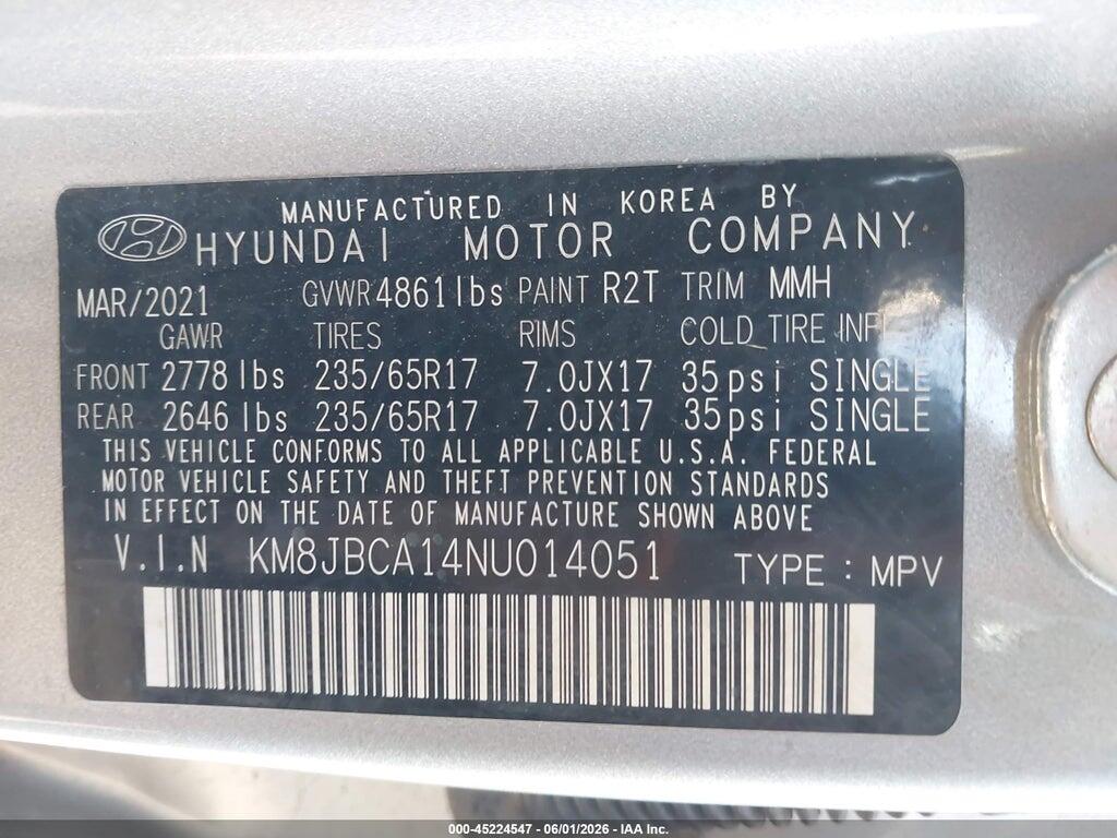 KM8JBCA14NU014051 2022 HYUNDAI TUCSON HYBRID photo no. 9