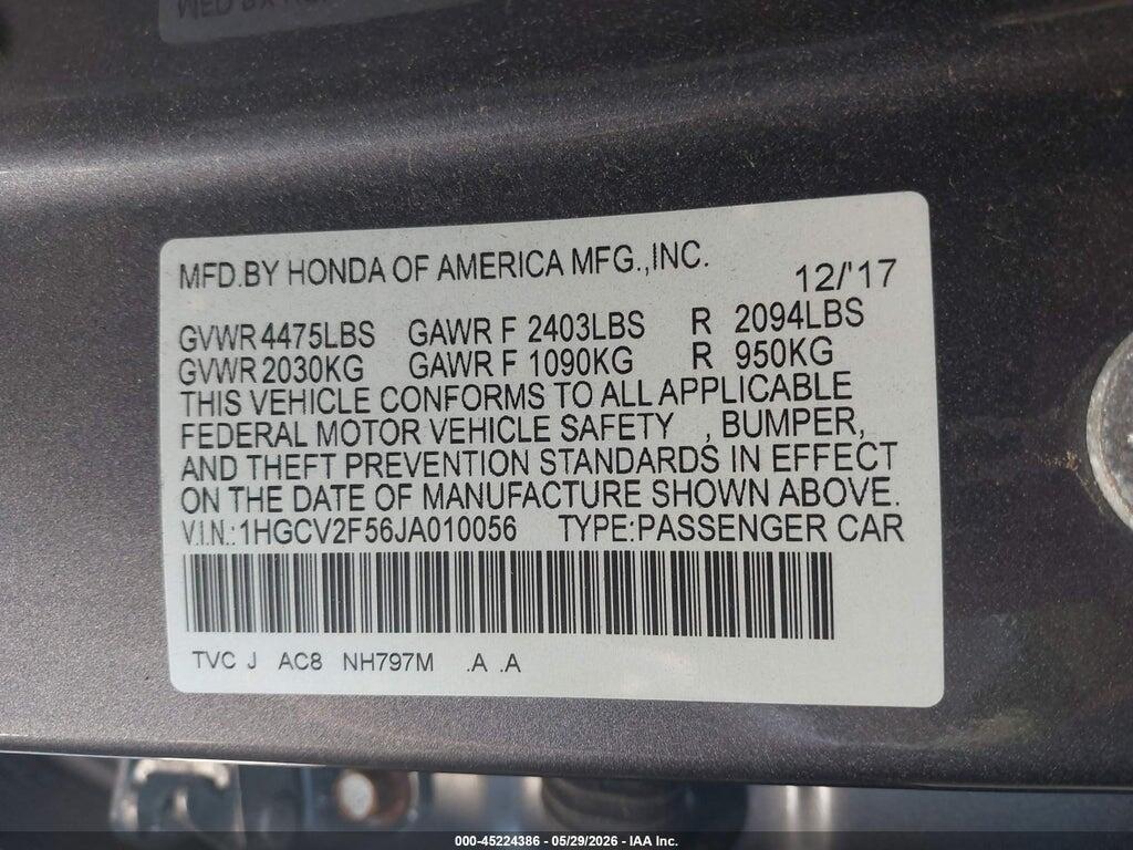 1HGCV2F56JA010056 2018 HONDA ACCORD photo no. 9