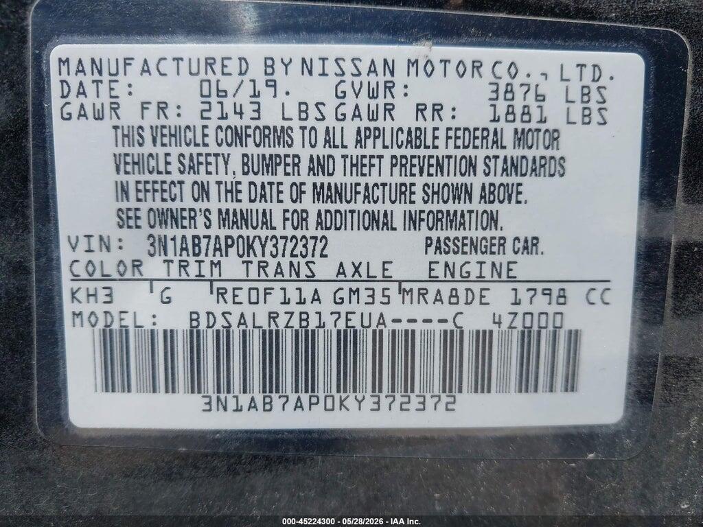 3N1AB7AP0KY372372 2019 NISSAN SENTRA photo no. 9