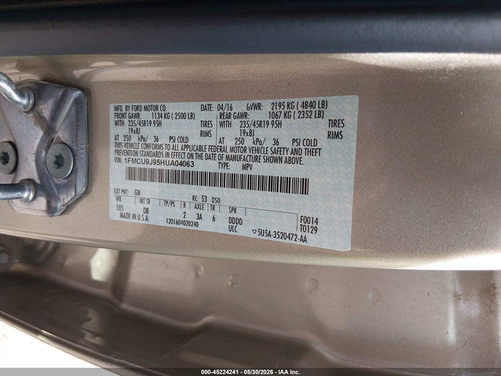1FMCU9J95HUA04063 2017 FORD ESCAPE photo no. 9