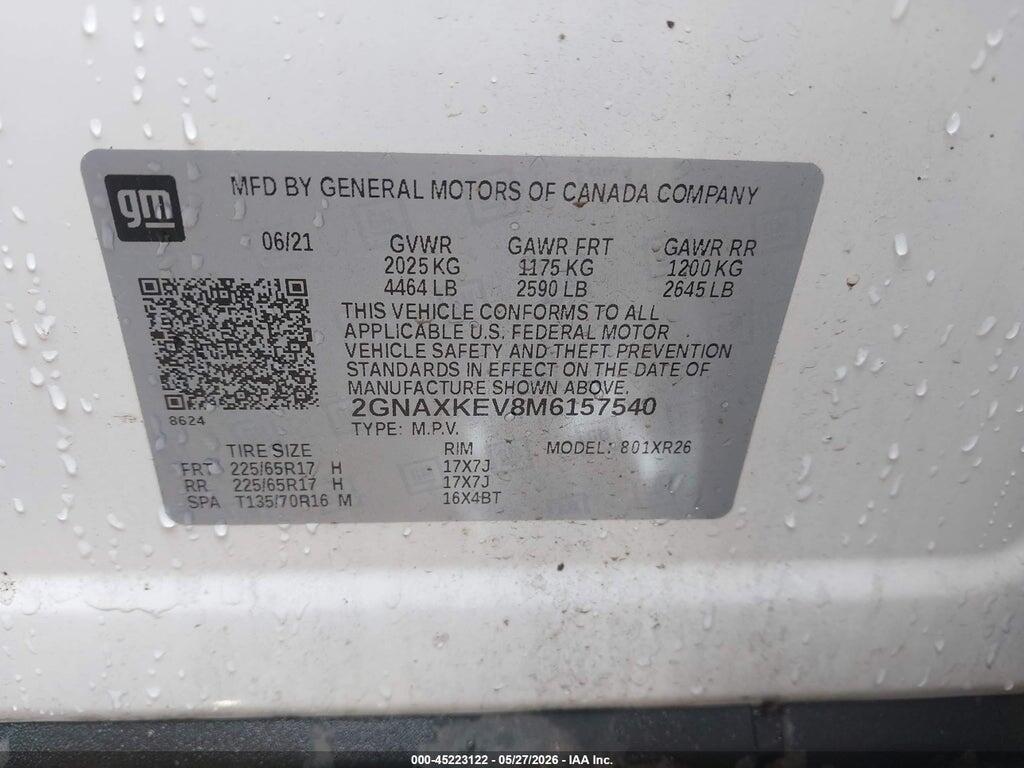 2GNAXKEV8M6157540 2021 CHEVROLET EQUINOX photo no. 9