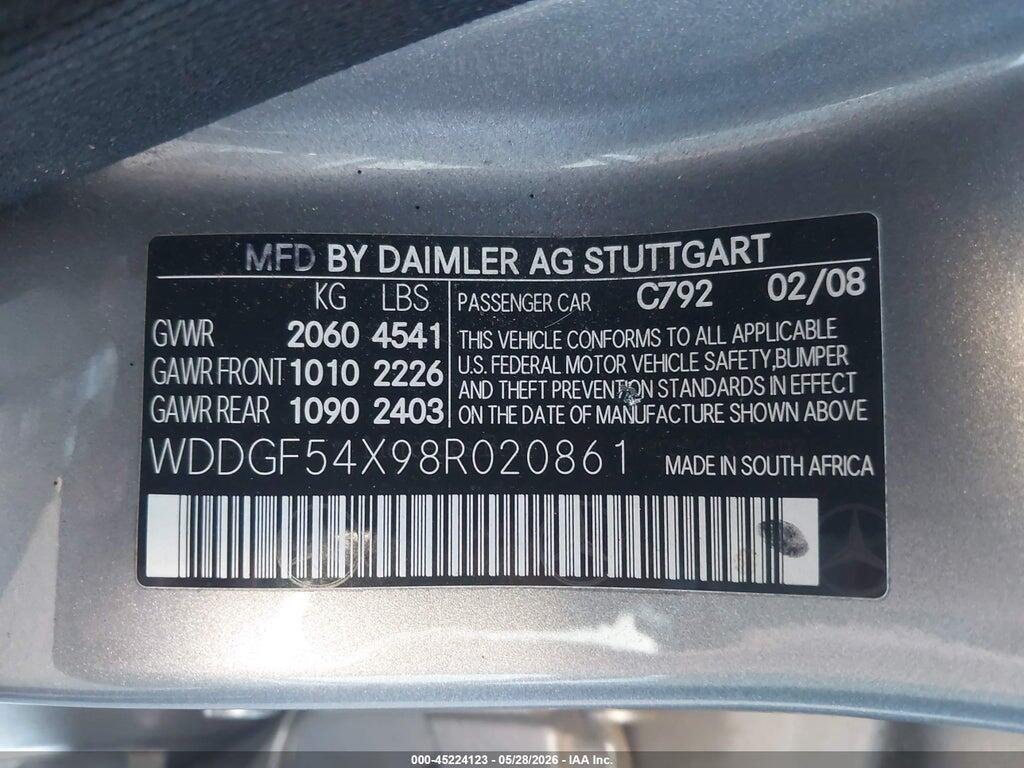 WDDGF54X98R020861 2008 MERCEDES-BENZ C 300 photo no. 9