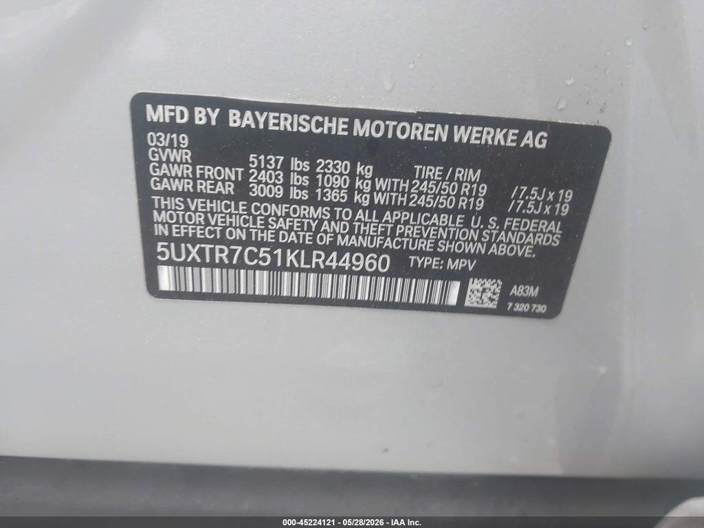 5UXTR7C51KLR44960 2019 BMW X3 photo no. 9