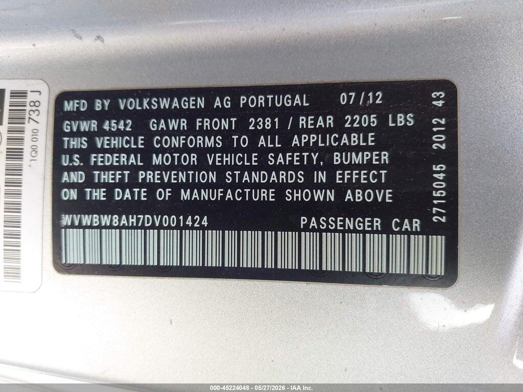 WVWBW8AH7DV001424 2013 VOLKSWAGEN EOS photo no. 9