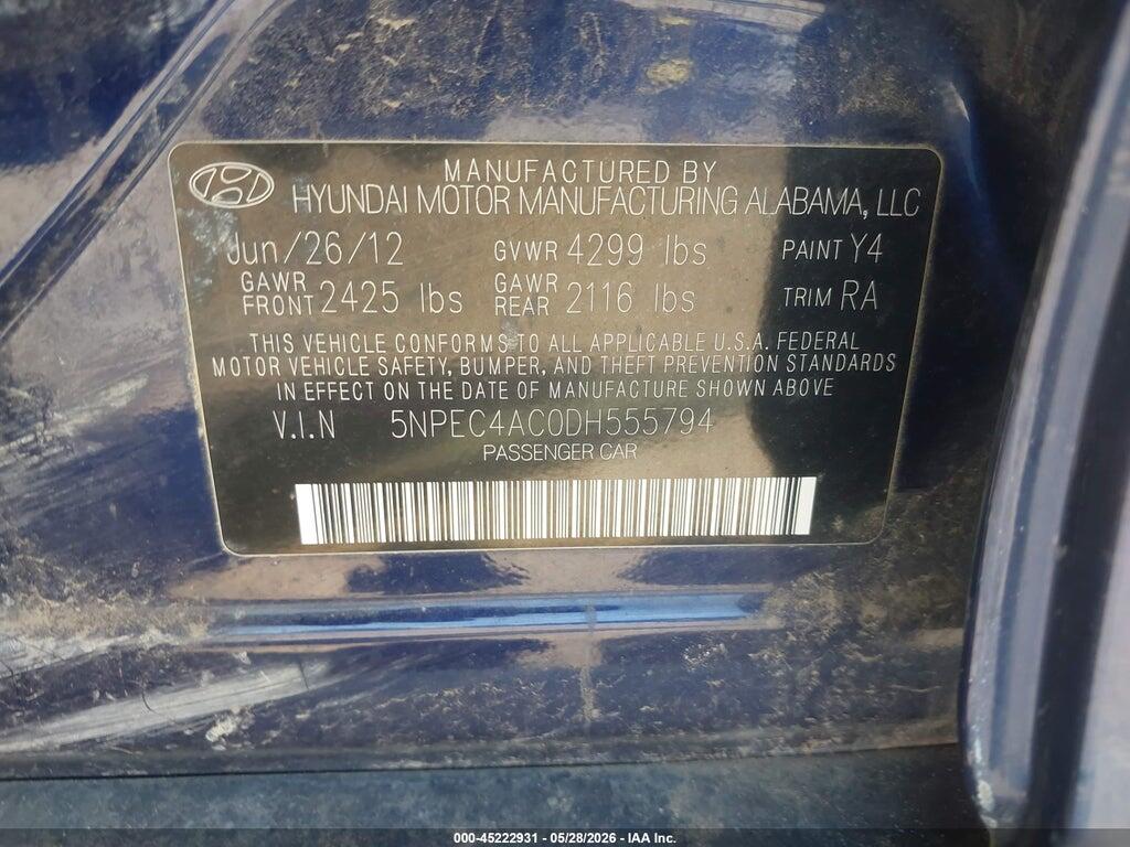 5NPEC4AC0DH555794 2013 HYUNDAI SONATA photo no. 9