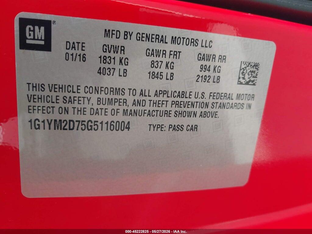 1G1YM2D75G5116004 2016 CHEVROLET CORVETTE photo no. 9