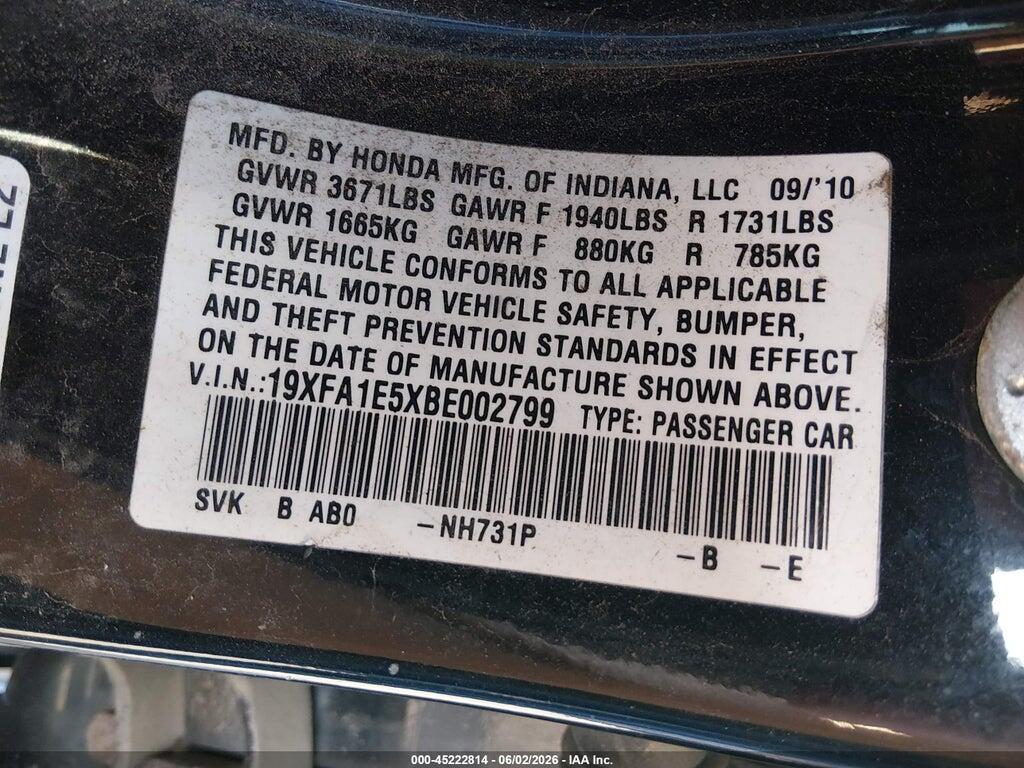 19XFA1E5XBE002799 2011 HONDA CIVIC photo no. 9