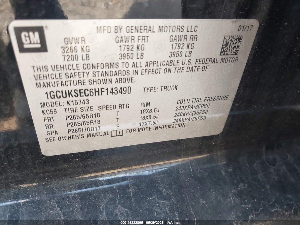 1GCUKSEC6HF143490 2017 CHEVROLET SILVERADO 1500 photo no. 9