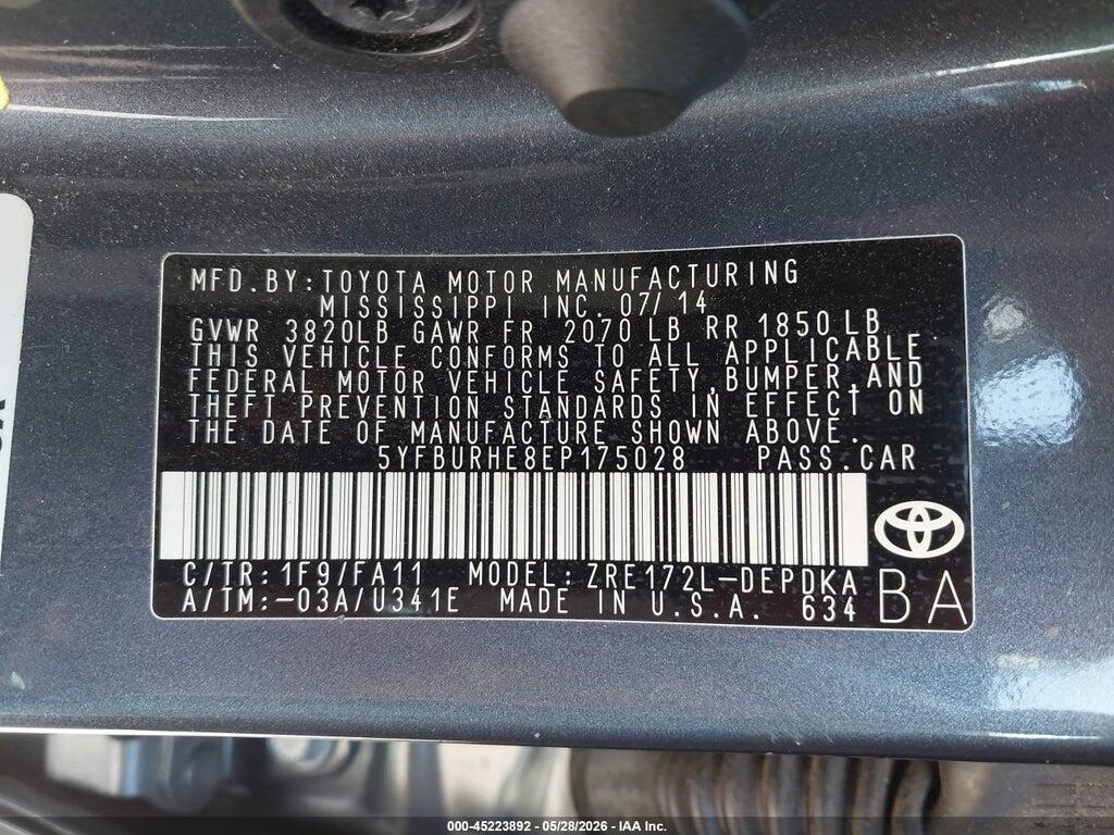 5YFBURHE8EP175028 2014 TOYOTA COROLLA photo no. 9