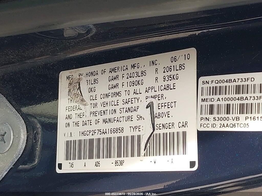 1HGCP2F75AA166858 2010 HONDA ACCORD photo no. 9