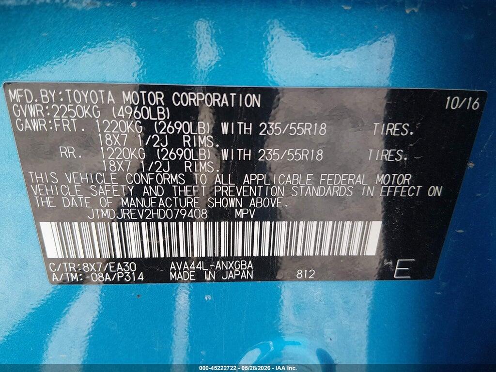 JTMDJREV2HD079408 2017 TOYOTA RAV4 HYBRID photo no. 9