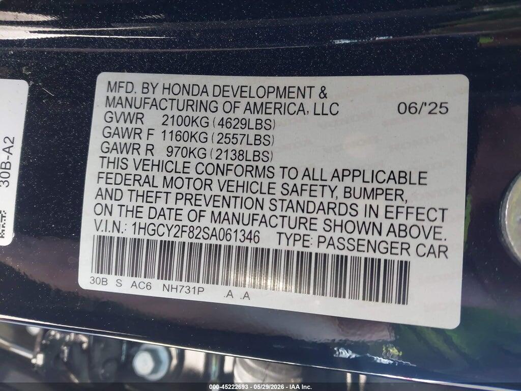 1HGCY2F82SA061346 2025 HONDA ACCORD HYBRID photo no. 9