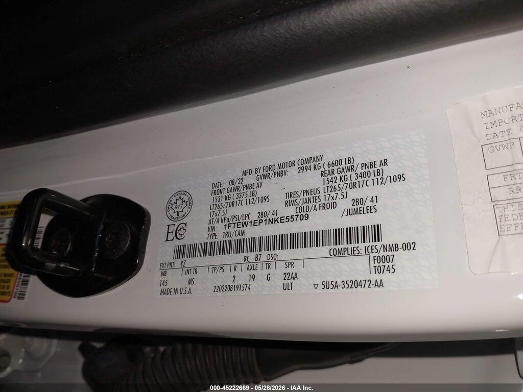 1FTEW1EP1NKE55709 2022 FORD F-150 photo no. 9