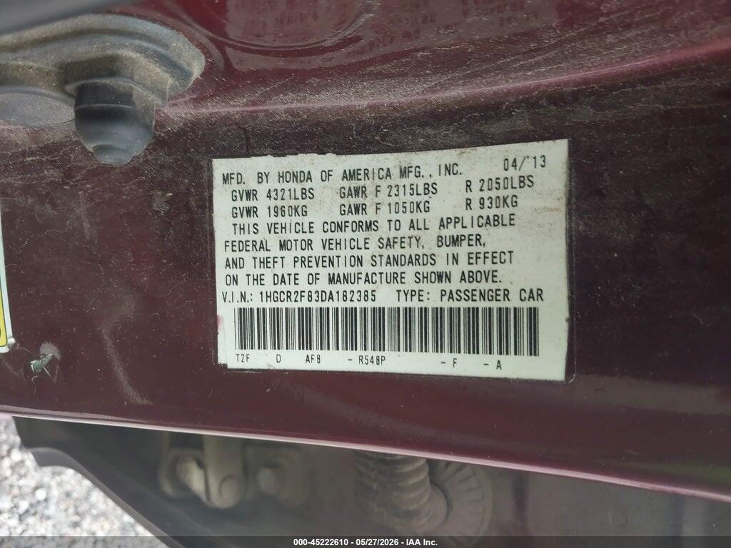 1HGCR2F83DA182385 2013 HONDA ACCORD photo no. 9