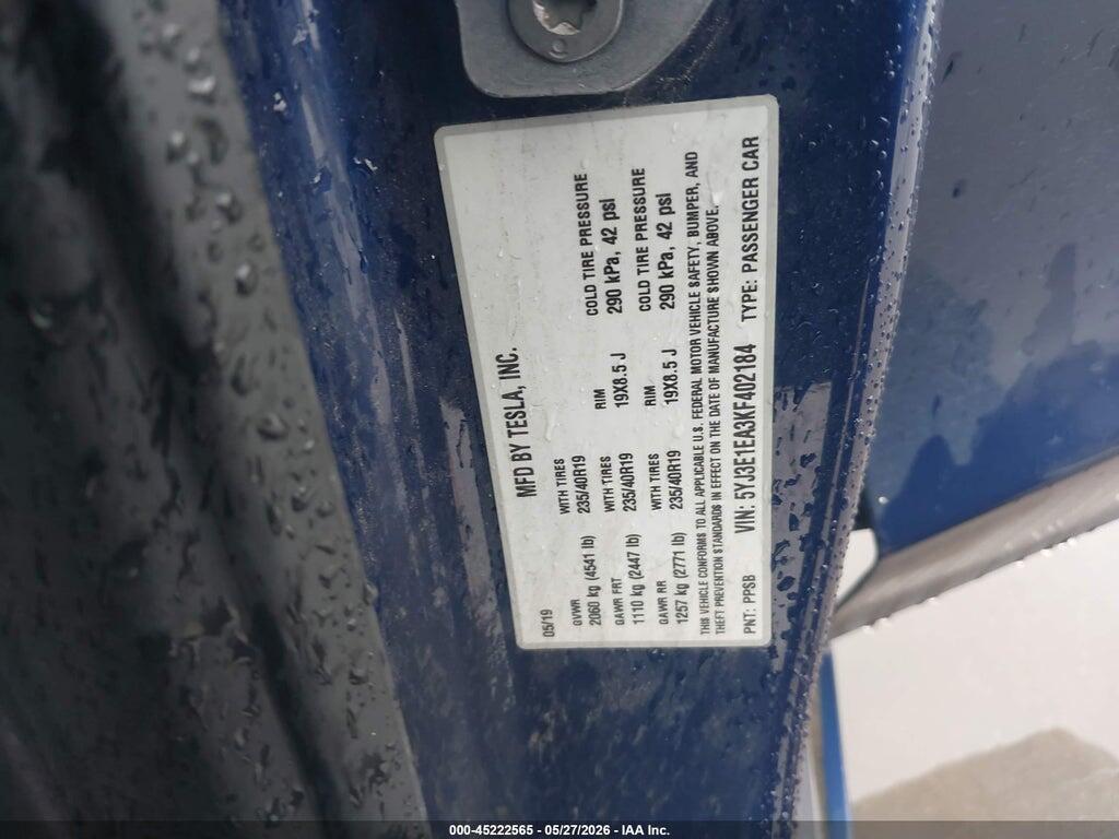 5YJ3E1EA3KF402184 2019 TESLA MODEL 3 photo no. 9