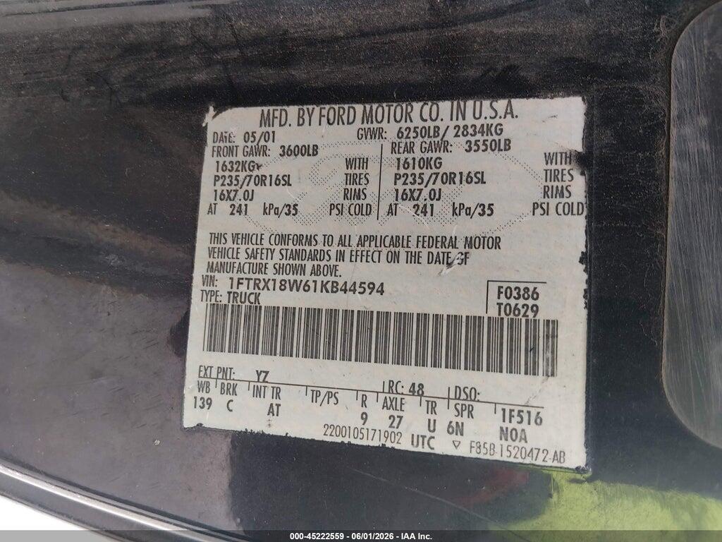 1FTRX18W61KB44594 2001 FORD F-150 photo no. 9
