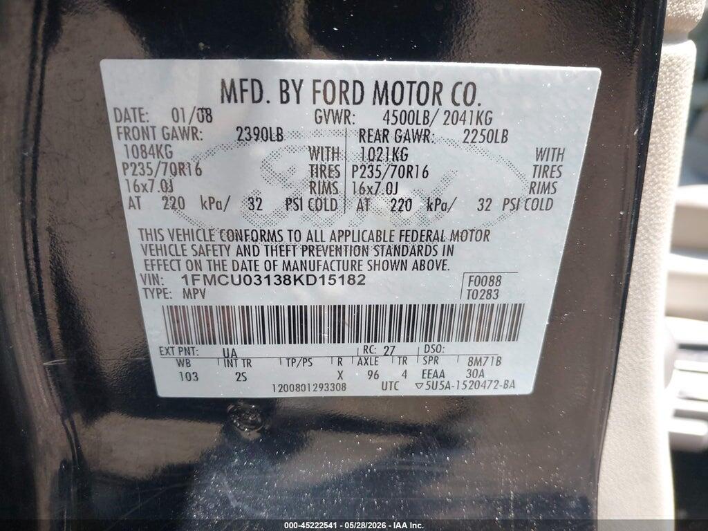 1FMCU03138KD15182 2008 FORD ESCAPE photo no. 9