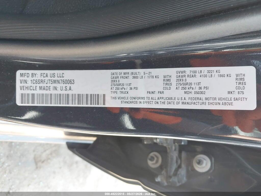 1C6SRFJT5MN760063 2021 RAM 1500 photo no. 9