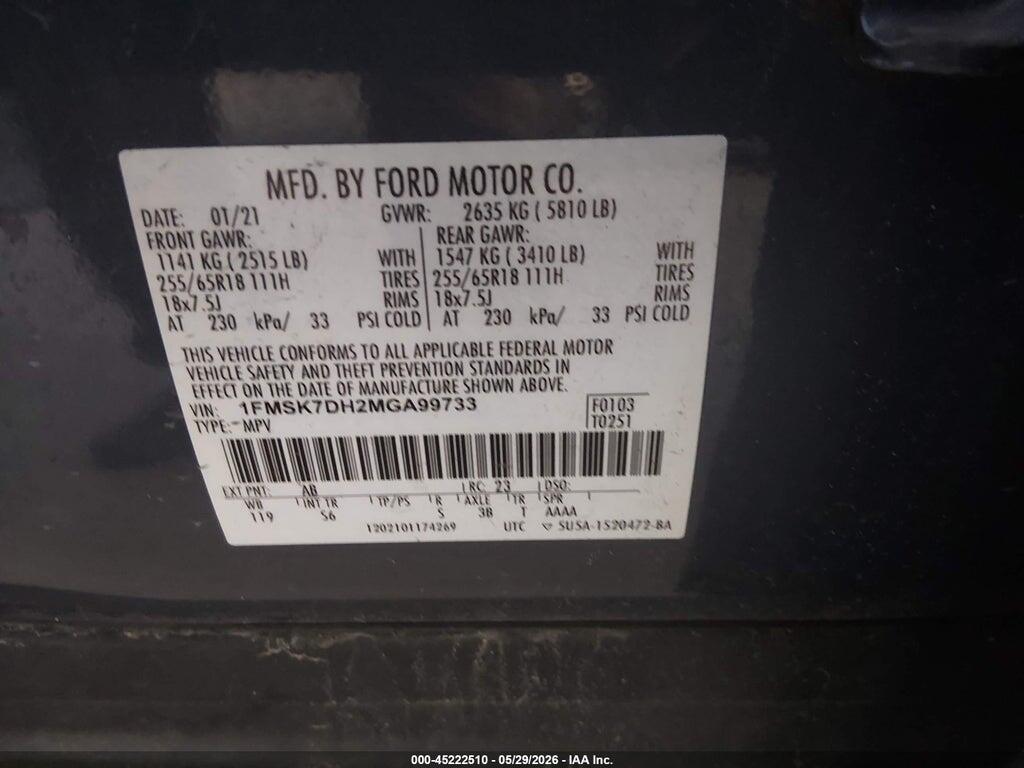 1FMSK7DH2MGA99733 2021 FORD EXPLORER photo no. 9