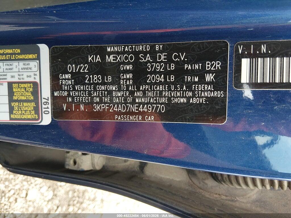 3KPF24AD7NE449770 2022 KIA FORTE photo no. 9