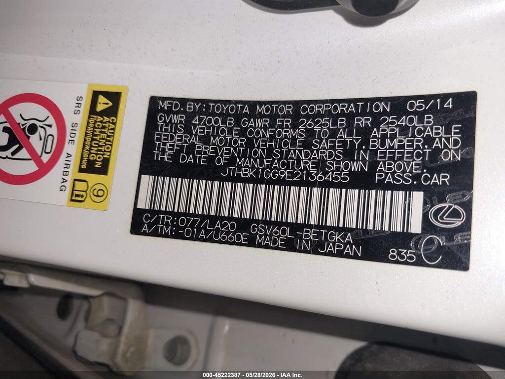 JTHBK1GG9E2136455 2014 LEXUS ES 350 photo no. 9