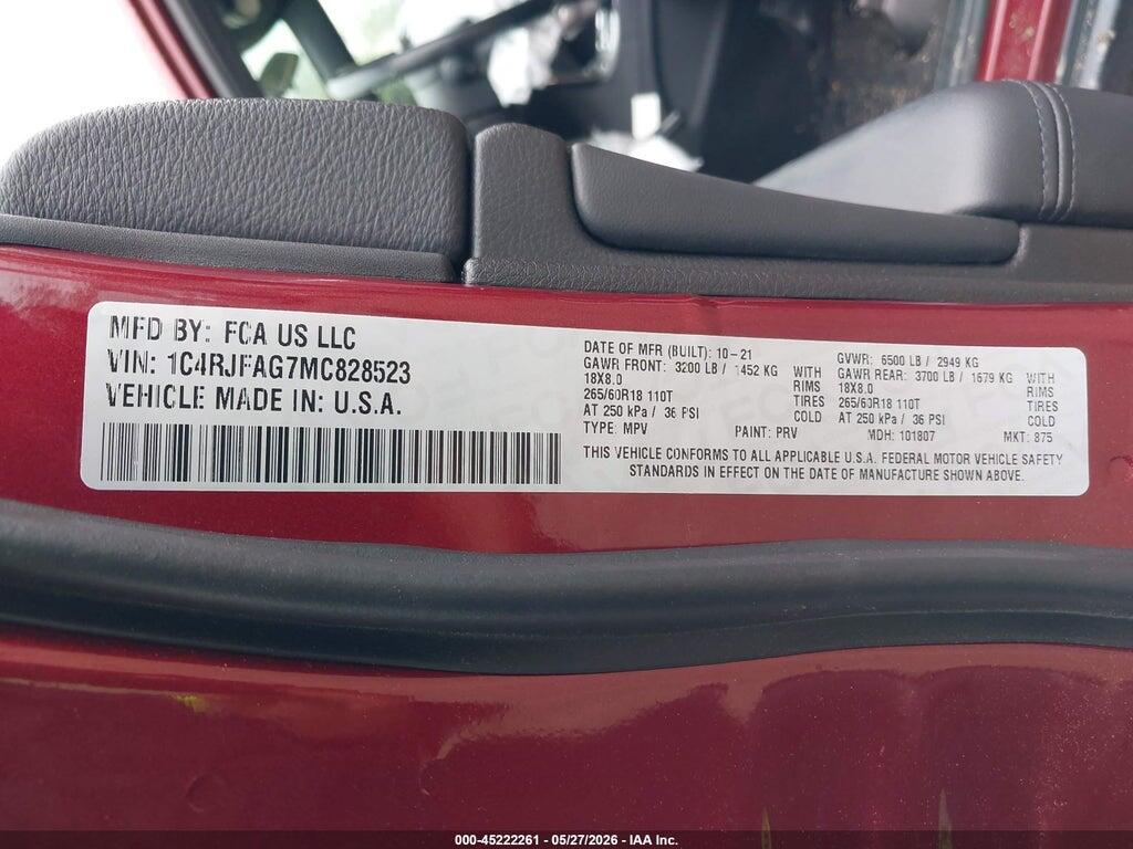 1C4RJFAG7MC828523 2021 JEEP GRAND CHEROKEE photo no. 9