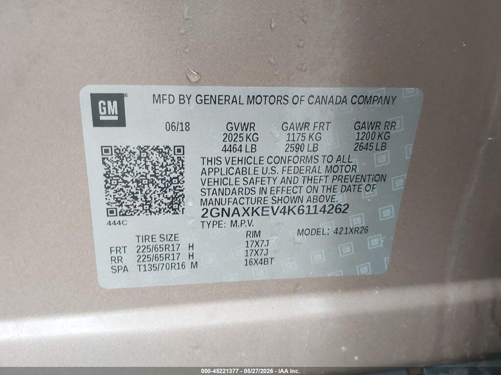 2GNAXKEV4K6114262 2019 CHEVROLET EQUINOX photo no. 9