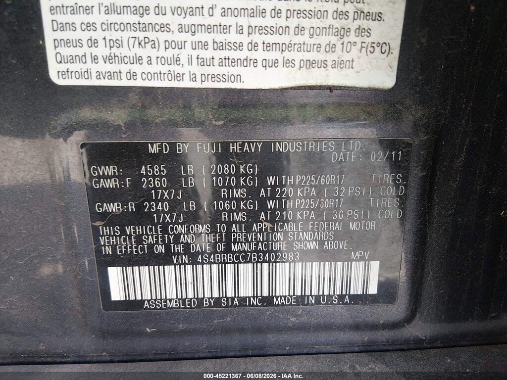 4S4BRBCC7B3402983 2011 SUBARU OUTBACK photo no. 9