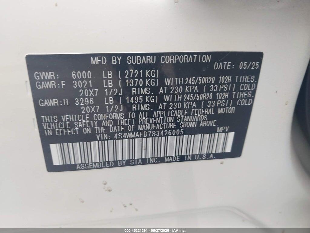 4S4WMAFD7S3426005 2025 SUBARU ASCENT photo no. 9