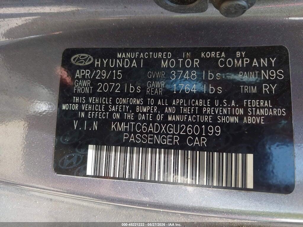 KMHTC6ADXGU260199 2016 HYUNDAI VELOSTER photo no. 9
