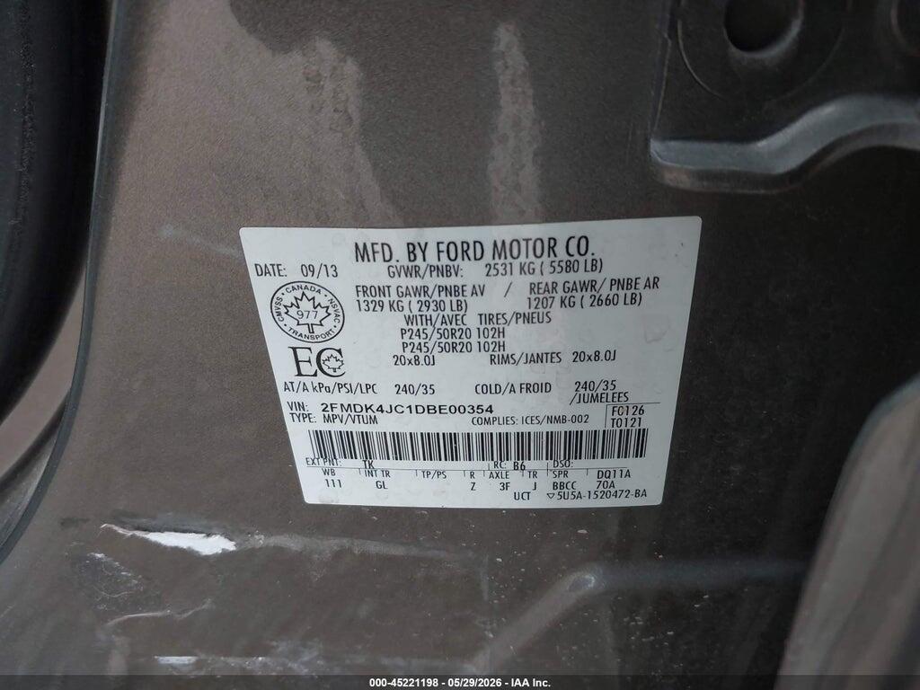 2FMDK4JC1DBE00354 2013 FORD EDGE photo no. 9
