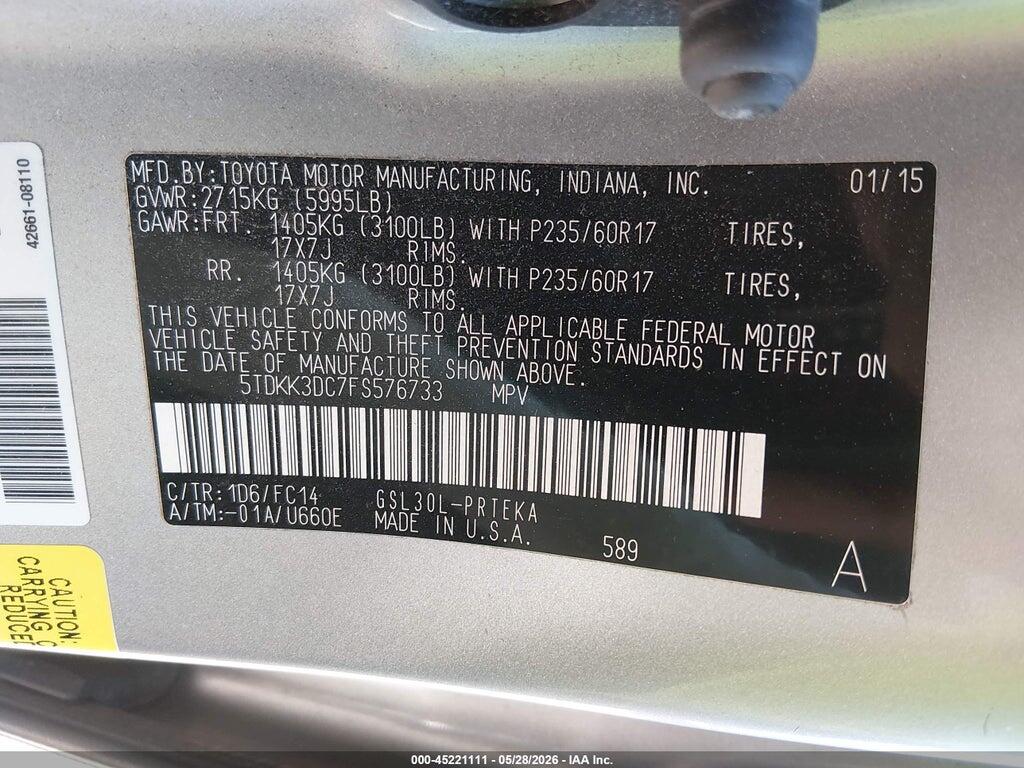 5TDKK3DC7FS576733 2015 TOYOTA SIENNA photo no. 9