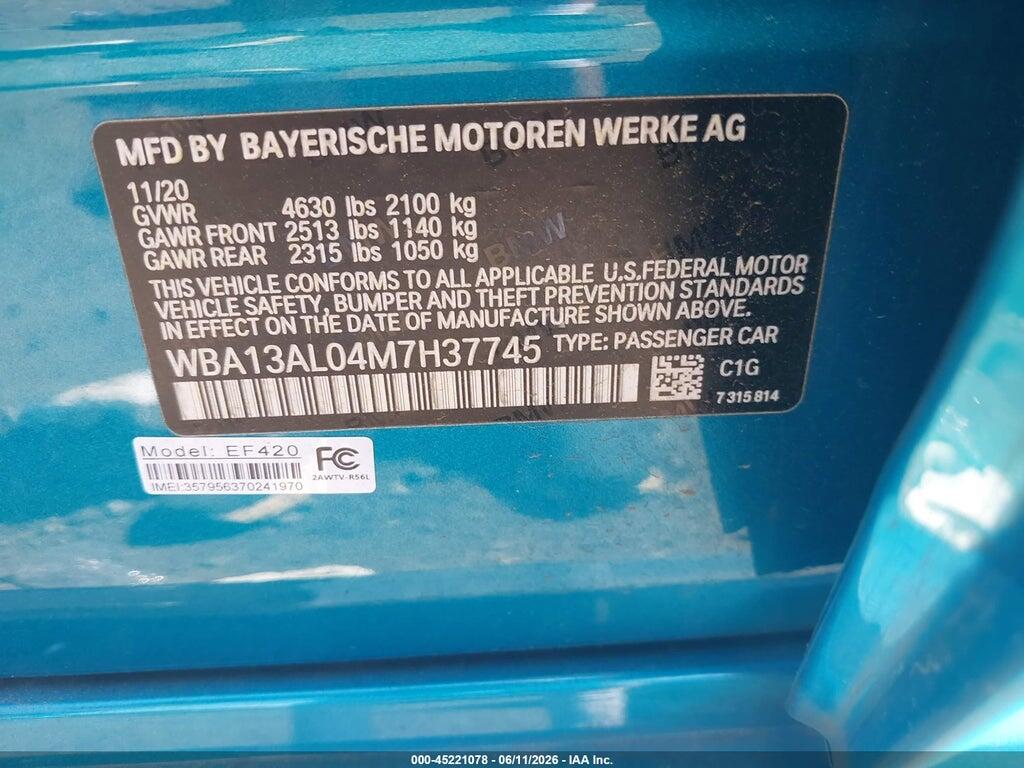 WBA13AL04M7H37745 2021 BMW M235I GRAN COUPE photo no. 9