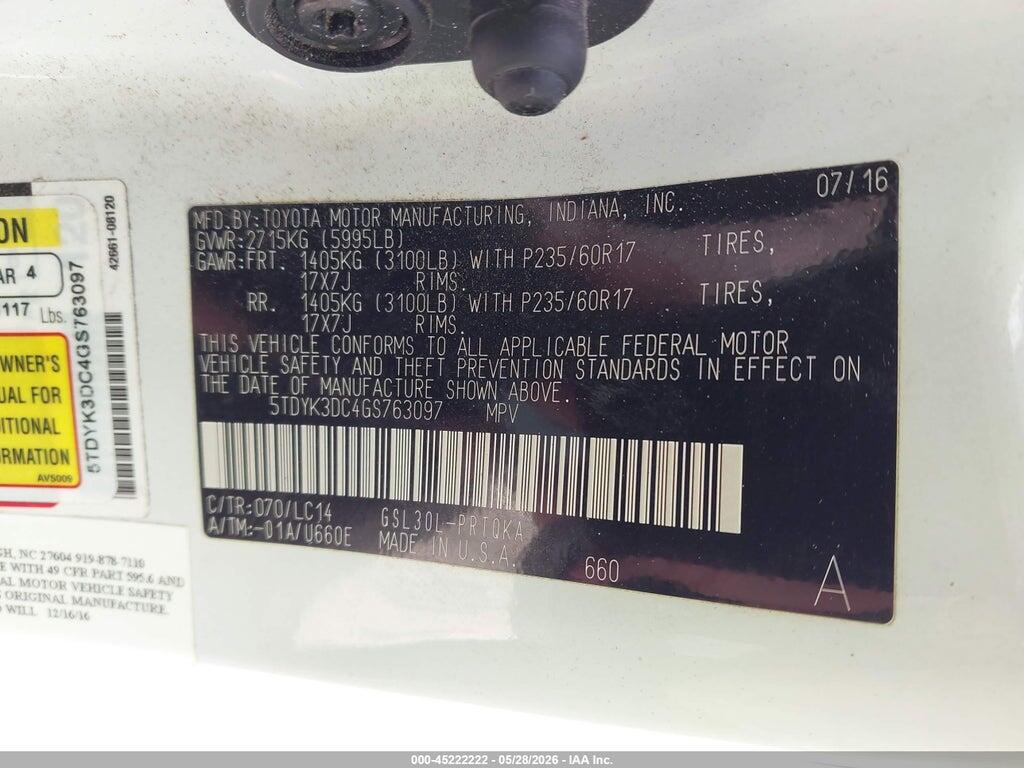 5TDYK3DC4GS763097 2016 TOYOTA SIENNA photo no. 9