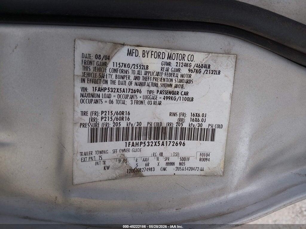 1FAHP532X5A172696 2005 FORD TAURUS photo no. 9